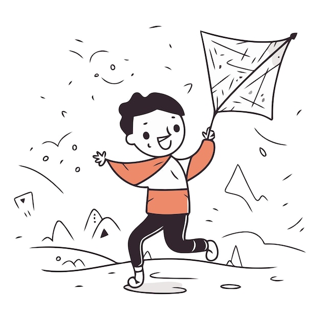 Vector boy running with a kite in his hand