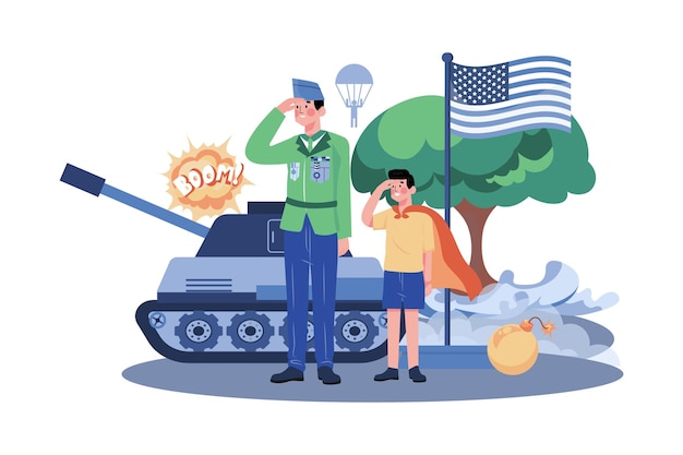 the boy salutes the soldiers who died in the war