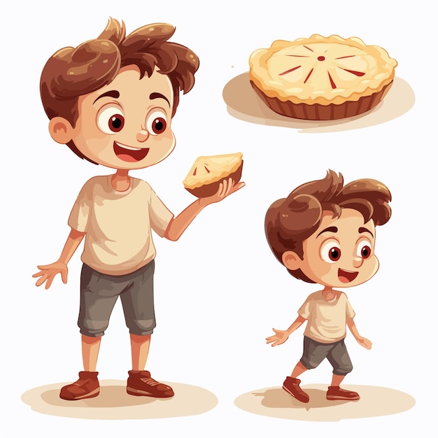 Boy savoring a pie cartoon illustration child multipose