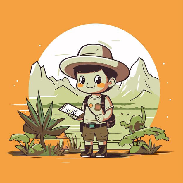 Boy scout holding a map Vector illustration of a boy scout