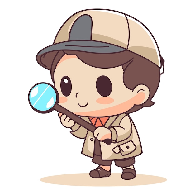 Boy scout with magnifying glass cartoon character vector illustration Boy scout holding magnifying glass