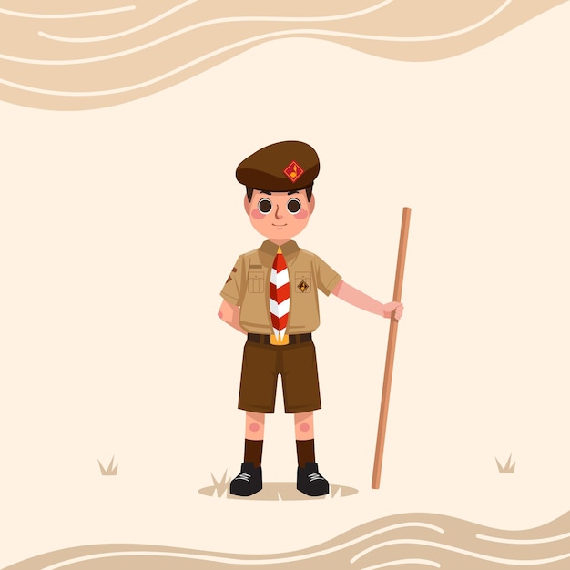 Vector boy scout with a pole and the word peace on it