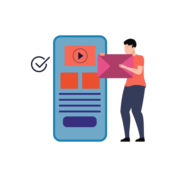 Vector boy sending mail on mobile