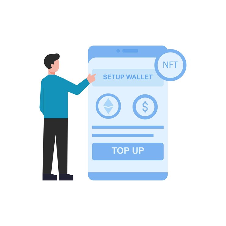 Vector the boy set up the wallet online