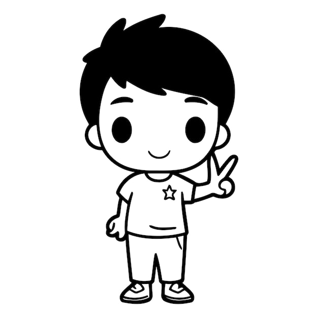 Boy showing peace sign of a boy in casual clothes