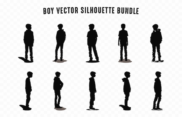 Boy Silhouettes vector bundle Set of teenage boy Silhouette in different poses