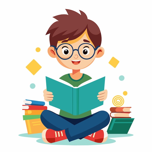 a boy sits on the floor with a book titled quot a book quot