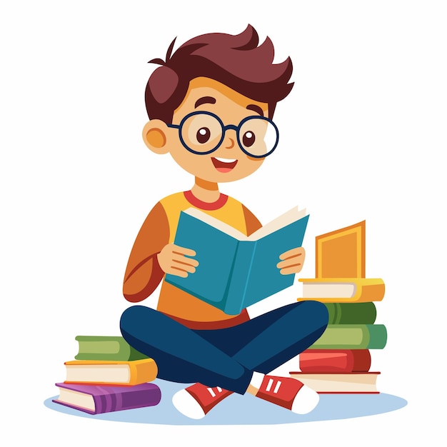 a boy sits on the ground with a book titled quot the boy is reading quot
