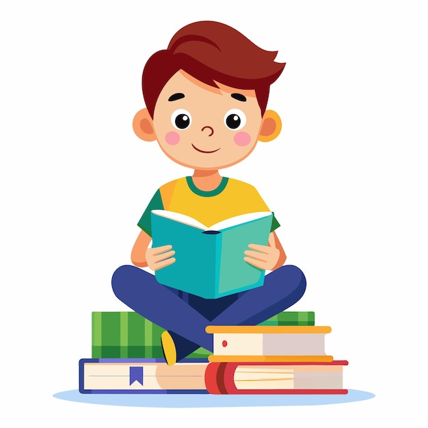 a boy sits on a stack of books with a book titled quot a boy quot