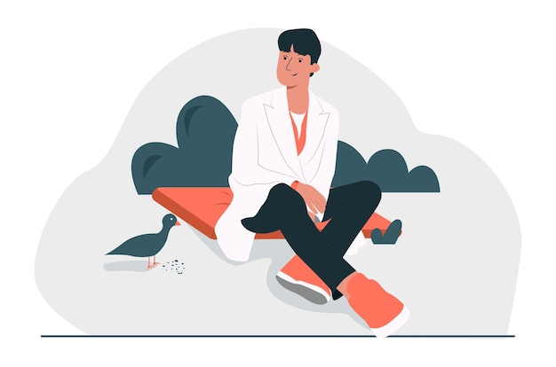 boy sitting on cushion and watching the bird concept illustration vector