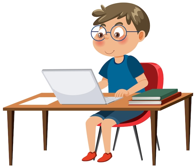 Vector a boy sitting in front of laptop