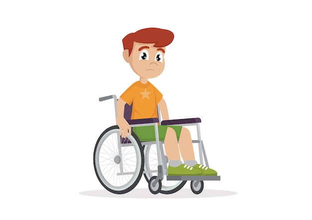 Vector boy sitting on a wheelchair.