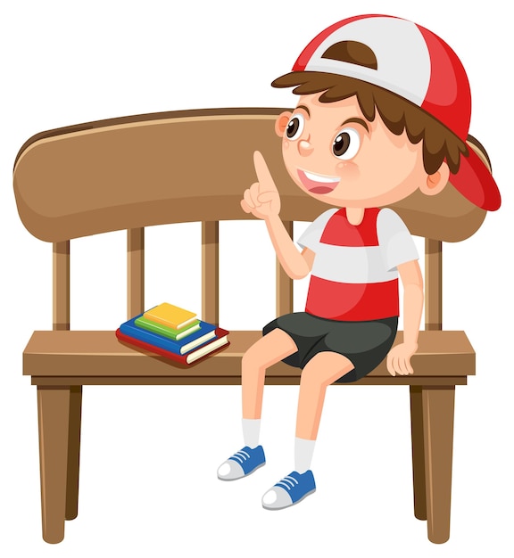 Vector boy sitting on the wooden bench