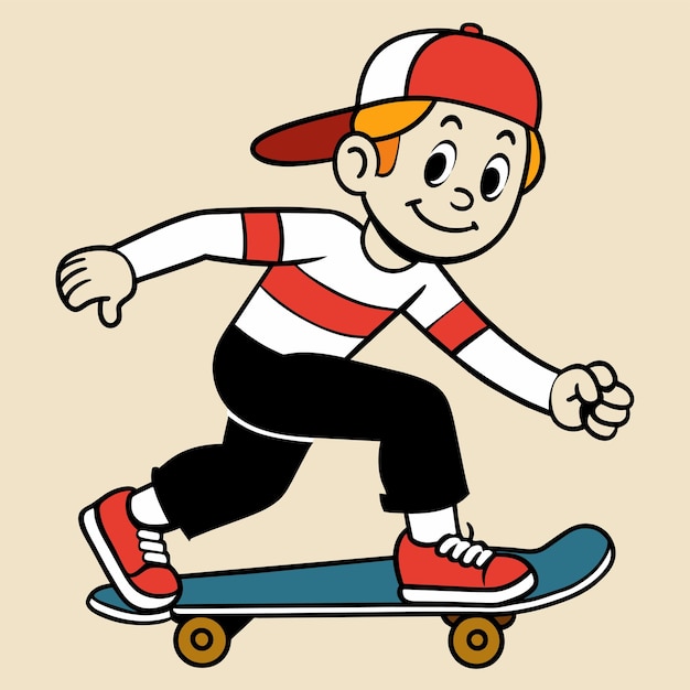 a boy on a skateboard with a hat on