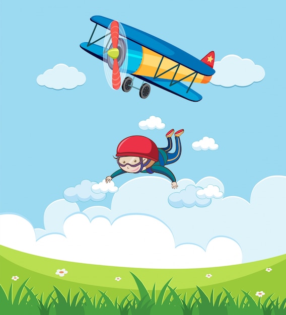 A Boy Skydiving in Sky