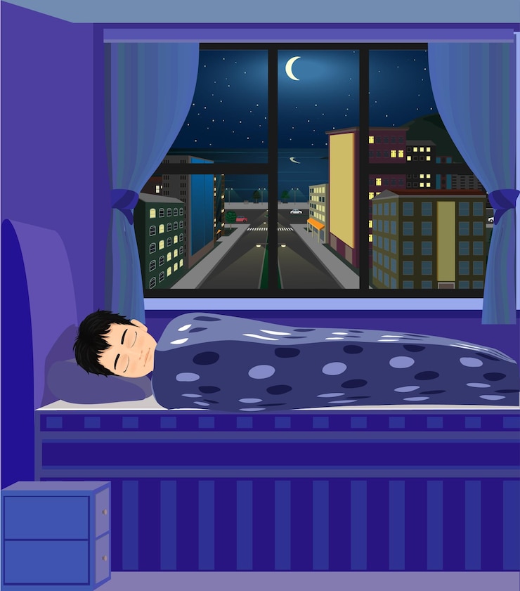 Vector 침대에서 자고 있는 소년