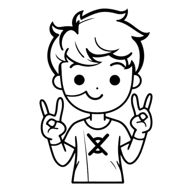 Vector boy smiling and showing peace hand sign cartoon vector illustration graphic design