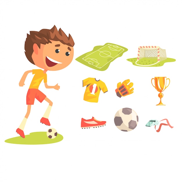 Boy Soccer Football Player, Kids Future Dream Professional Sportive Career Illustration With Related To Profession Objects