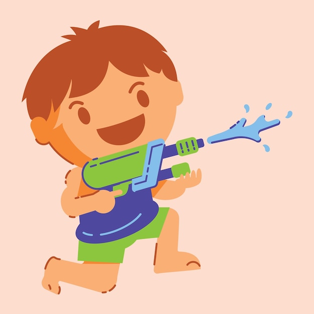 Vector boy splashing water with water gun