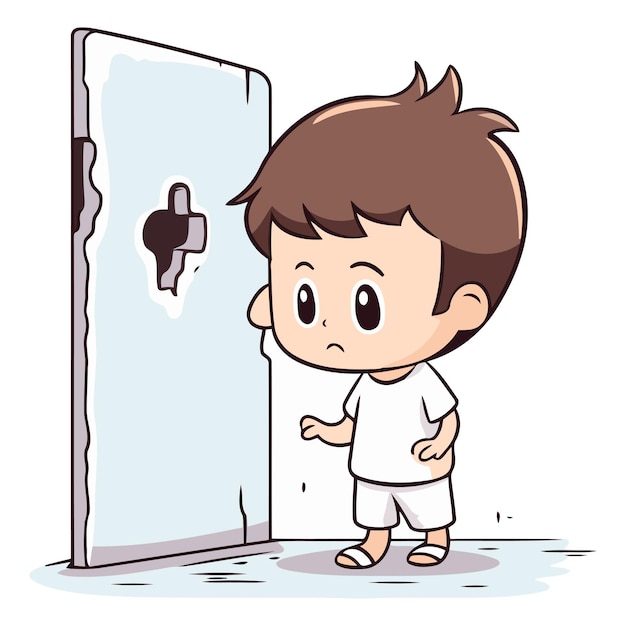 Boy standing in front of the door of a child