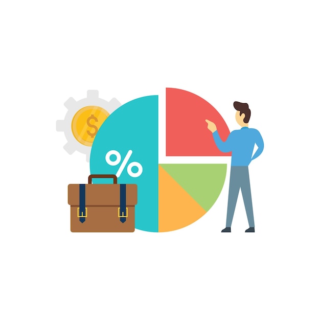 The boy stands with the pie chart