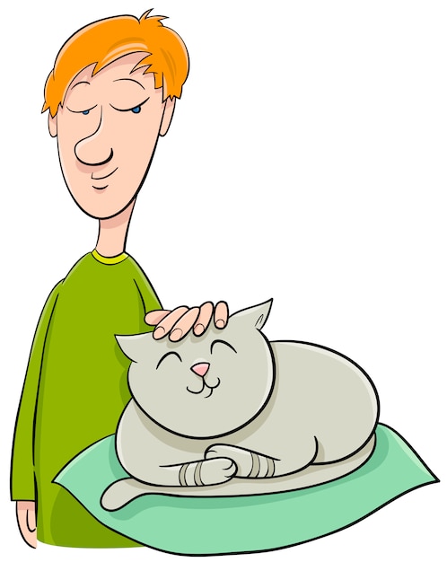 Vector boy strokes cat cartoon