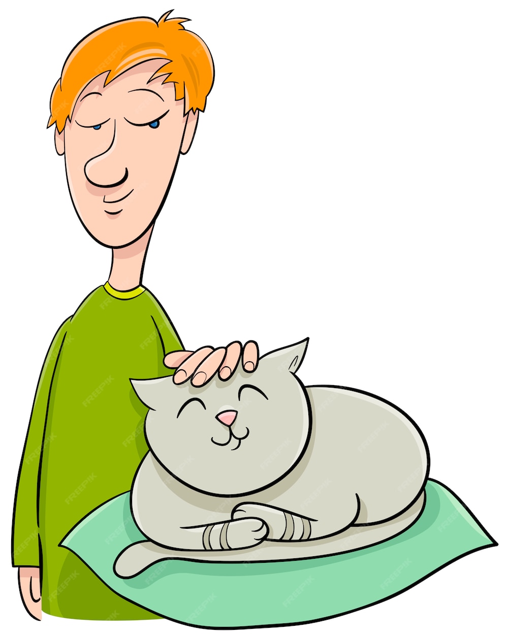 Мальчик гладит кота