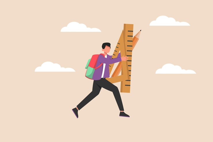 Vector boy student bring class supplies in his hand back to school concept colored flat graphic vector illustration isolated