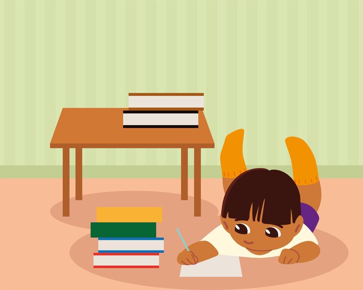 Vector boy studying on the floor
