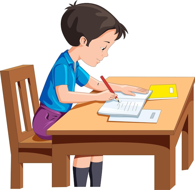 Vector boy studying on the table vector illustration