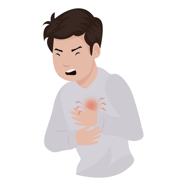 Vettore illustrazione di un ragazzo che soffre di un attacco di cuore