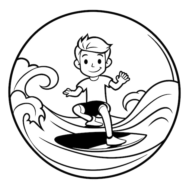 Boy surfing in a circle on a surfboard Vector illustration