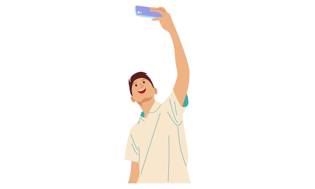 Vector boy take a selfie with phone