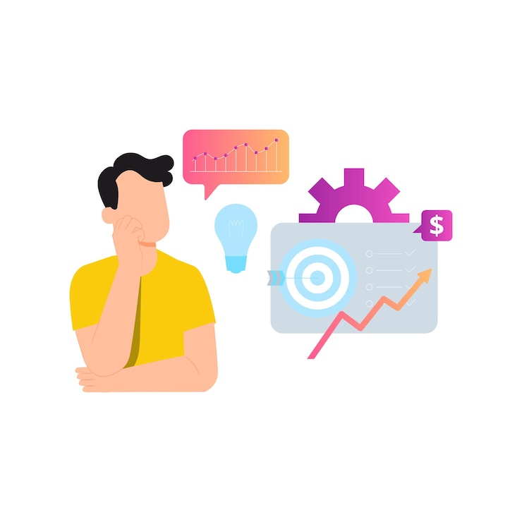 Vector boy thinking about business goal