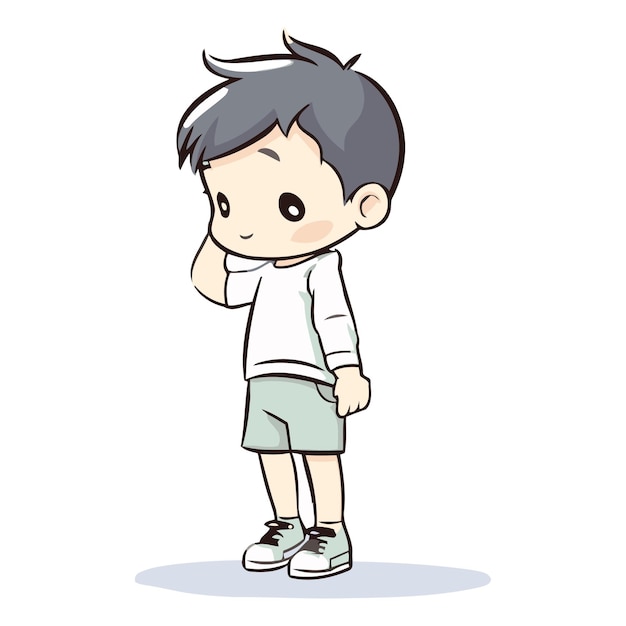 Boy thinking on white background Cute cartoon character