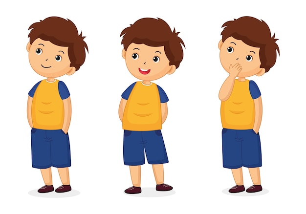 Boy in three different poses