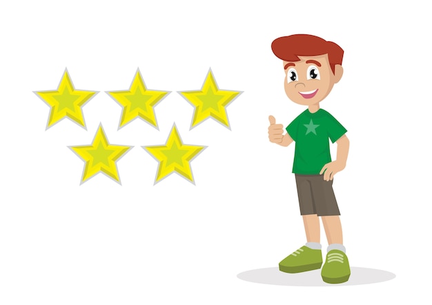 Boy thumbs up for star score.