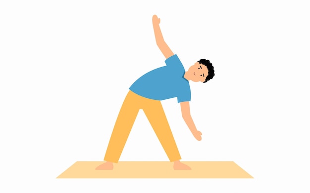 Boy in triangle pose practice yoga asana balance exercise Vector illustration