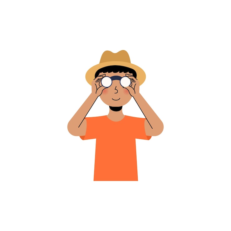 Vector boy using binoculars vector illustration