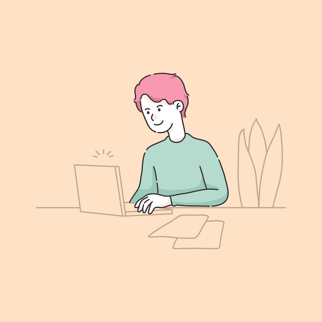 Boy using laptop illustration