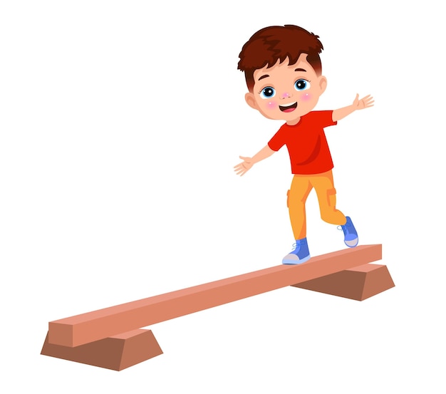 boy walking on balance board