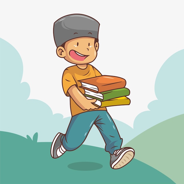 Boy walking carrying some books