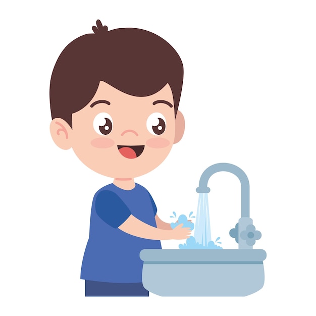 Vector boy washing hands cute