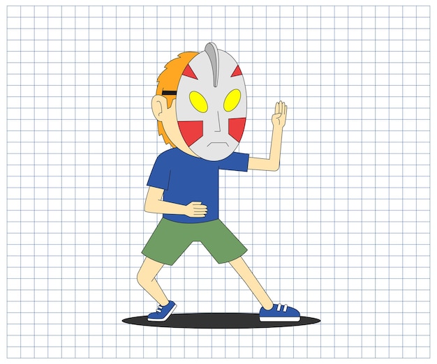 Boy wear robot mask cartoon illustration flat design happy children's day