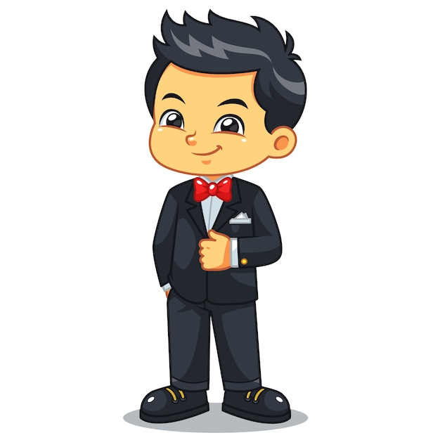 Vector boy wearing black tuxedo and red bowtie.