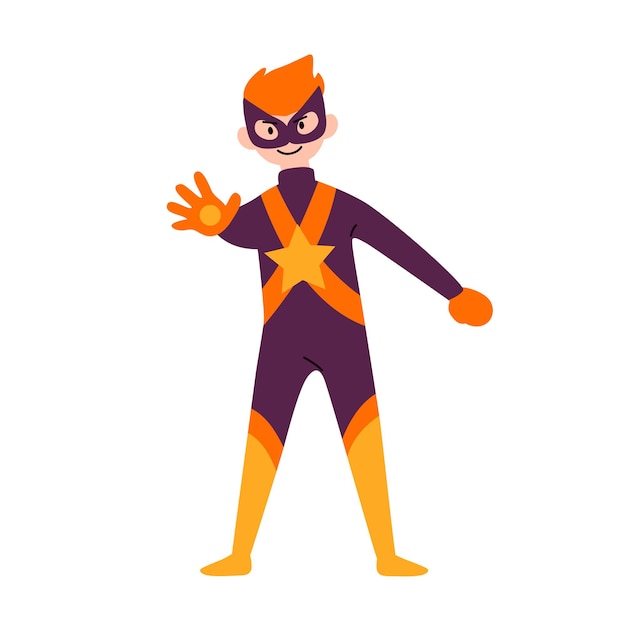boy wearing colorful costume of superhero. vector.
