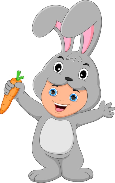 Мальчик в костюме кролика с морковкой