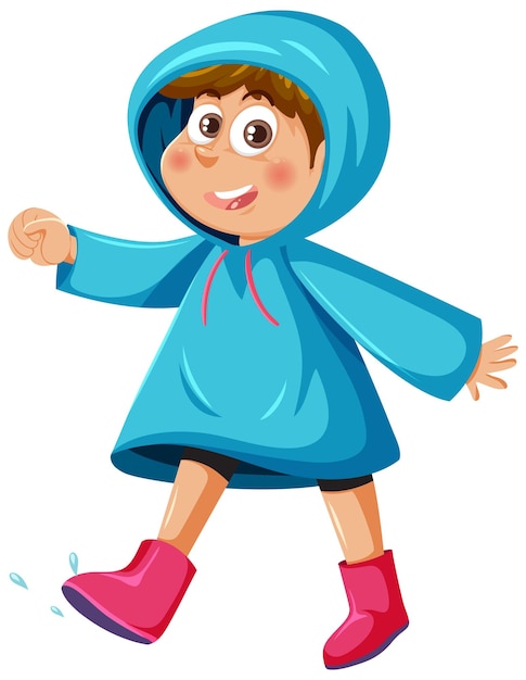 A boy wearing raincoat and boots