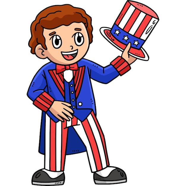 Boy Wearing Uncle Sam Outfit Cartoon Clipart