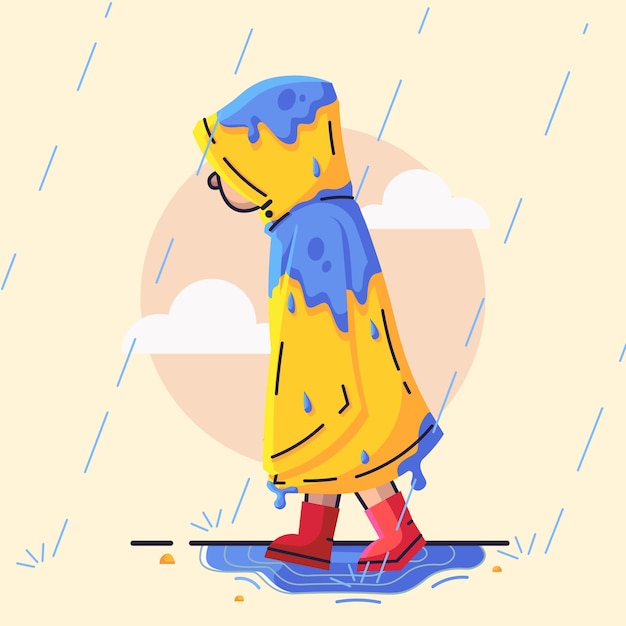 Boy Wearing a Yellow Raincoat